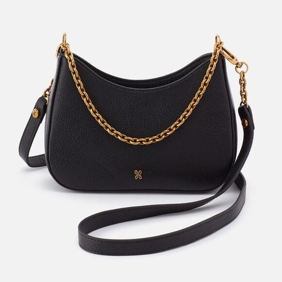 HOBO International Rosa Crossbody Bag Black Pebbled Leather Gold Chain Strap